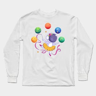 Ballerina Girl Space Astronaut Gift For Girl Kids Long Sleeve T-Shirt